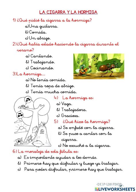 preguntas de comprension lectora la cigarra  la hormiga rkif