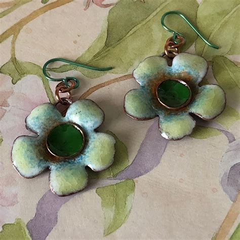 Enameled Flower Earrings Enamel Flower Flower Earrings Earrings