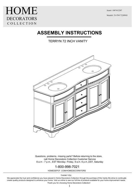 HOME DECORATORS COLLECTION TJ TNV7220WH Terryn 72 Inch Vanity