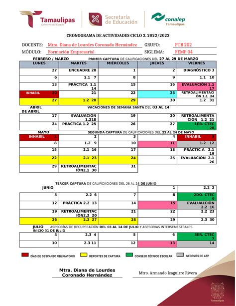Cronograma De Actividades Docentes 202 CRONOGRAMA DE ACTIVIDADES