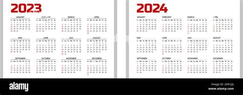 Horizontal Red Pocket Calendar On 2023 And 2024 Year Vector Template