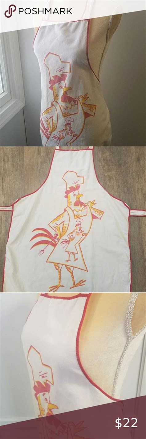 Vintage Red Rooster Full Apron Ties Chef Bbq Father Grill Prop Condition Issues Clothes Design