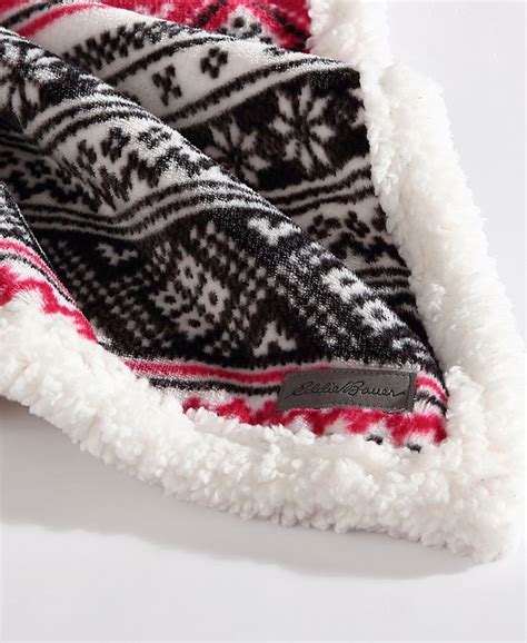 Eddie Bauer Classic Fair Isle Black Ultra Soft Plush Fleece Reversible Blanket King Macys