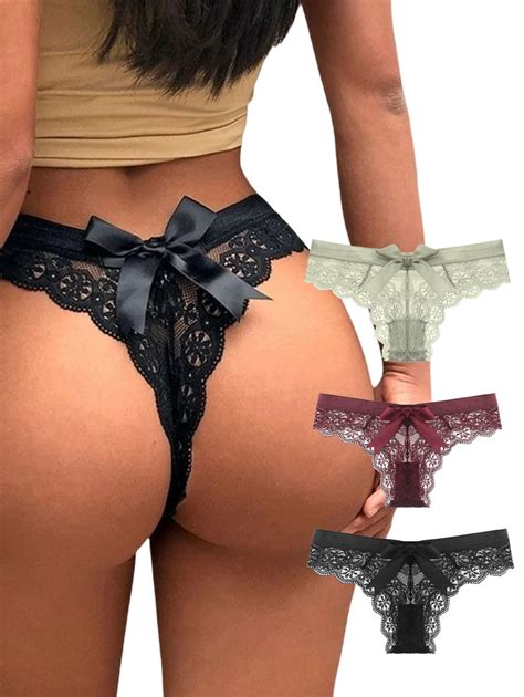 Tanga Sexy De Encaje Con Moño Calzón Ropa Interior 3pcs Moda de