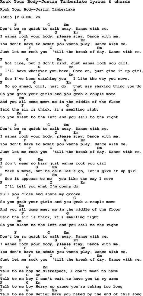 Love Song Lyrics For Rock Your Body Justin Timberlake With Chords