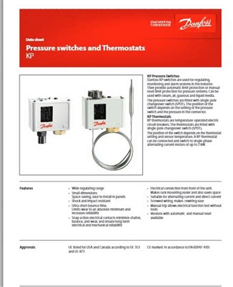 KP 36 Danfoss Pressure Switch Contact System Type SPDT 0 7 To 4 Bar