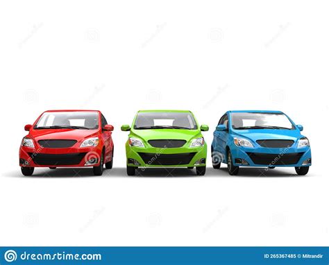 Modern Small Compact Cars Side by Side in Green, Red and Blue Color ...