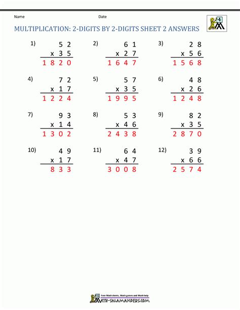 Two Digit Multiplication Worksheets 4th Grade Free Printable