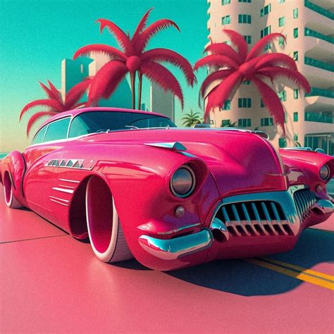 Retro Futuristic Car And Palm En El Estilo De Los A Os Ilustraci N