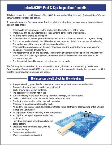 California Pool And Spa Inspection Checklist Free Download California