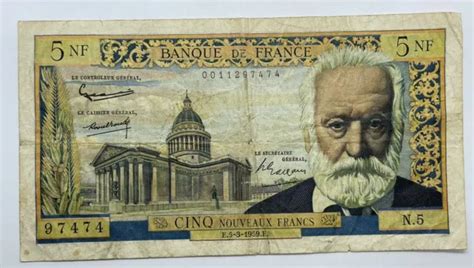 BILLET 5 FRANCS NF VICTOR HUGO 5 3 1959 PREMIÈRE DATE b1