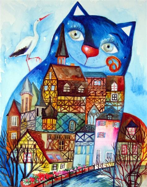 Alsace Cat By Oxana Zaika ArtWanted Cat Art Painting Naive Art