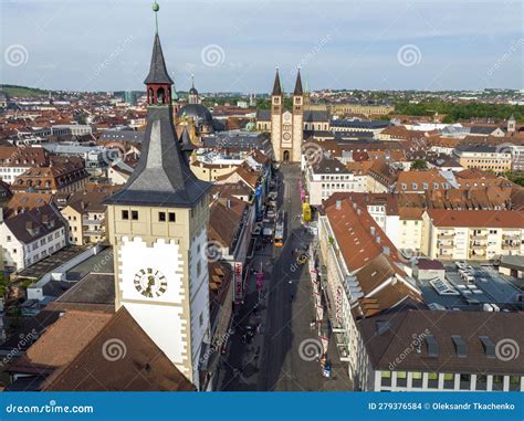 Wurzburg Historical Center Aerial Drone Photo Old Main Bridge