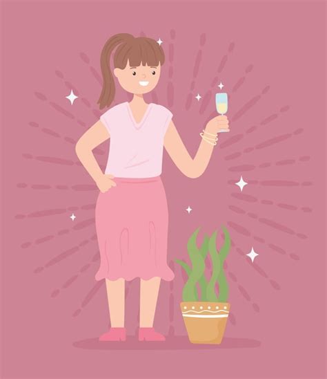 Premium Vector Happy Woman With Wine