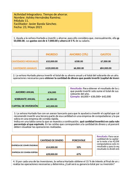 Módulo 11 Actividad integradora 1 Tiempo de ahorrar Ejercicios de