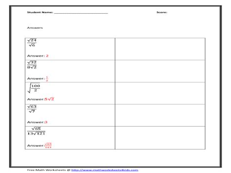 Division Of Radicals Worksheet Worksheet For 9th 11th Grade Lesson