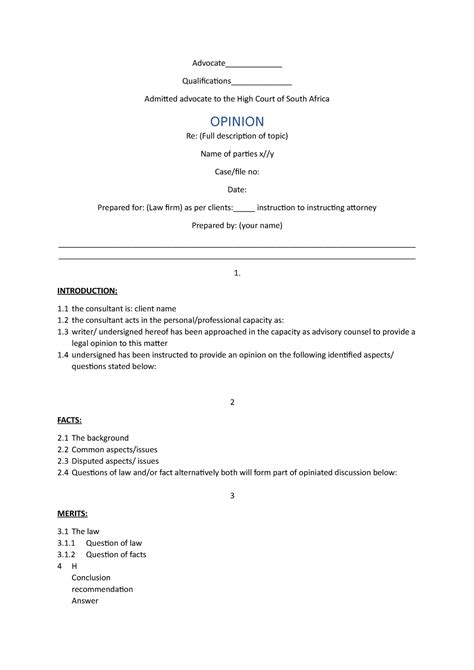 Task Legal Opinion Template Advocate Qualifications