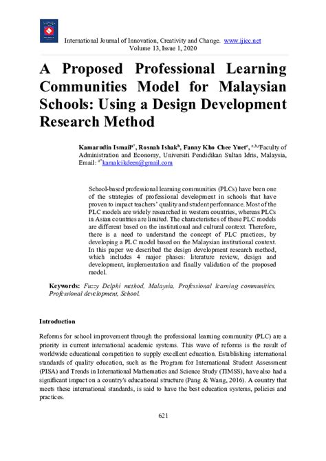 Pdf A Proposed Professional Learning Communities Model For Malaysian Schools Using A Design