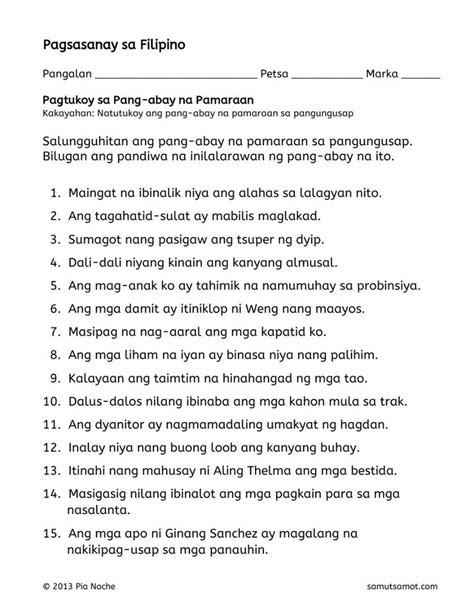 Filipino - Pang-abay na Pamaraan worksheet | Context clues, Filipino ...