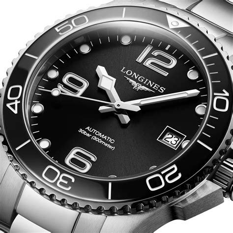 longines hydroconquest mm mens  black  goldsmiths