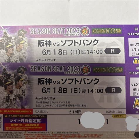 【未使用】【通路側連番】618日 阪神タイガースvsソフトバンクホークス甲子園 チケット ライト下段 2枚セット中止補償有の落札情報詳細