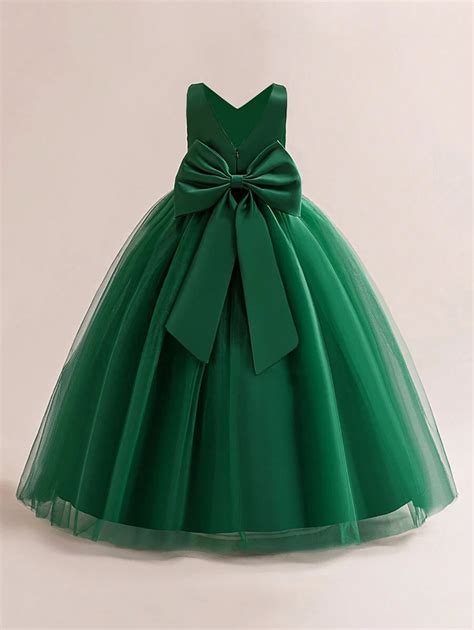 Tween Girl Formal Dress Tulle Large Bow College Style Prom Dress