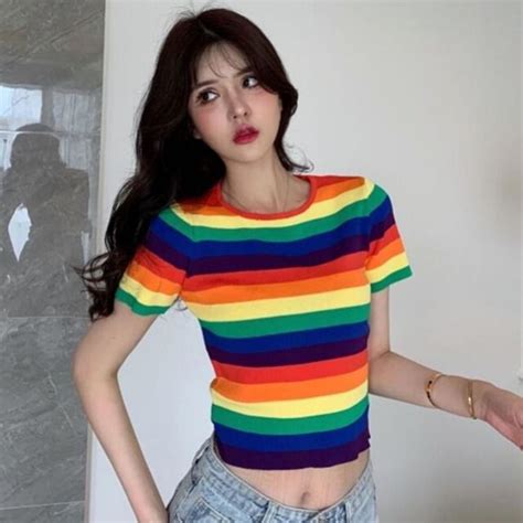 Shoptery Rainbow Striped Crop Top Outfits Striped Crop Top Striped