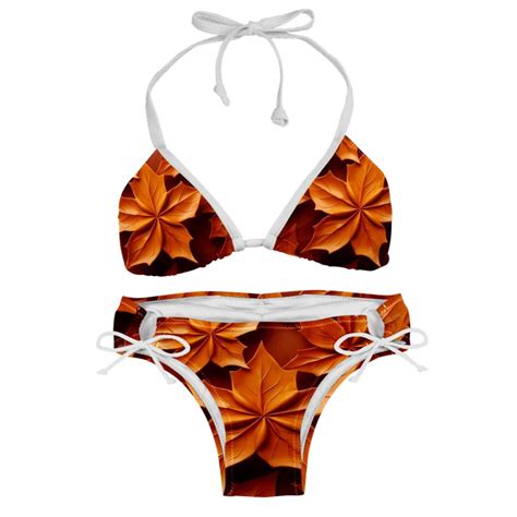 Maple Leaves Detachable Sponge Adjustable Strap Bikini Set Two Pack