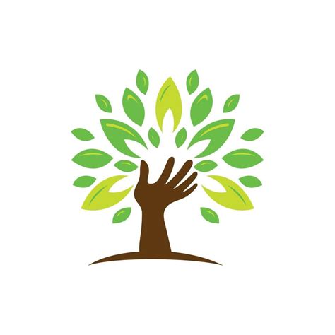 Human Hands And Tree With Green And Yellow Leaves Logo Symbol Icon