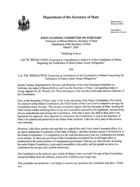 Question 6: Response From Maine Secretary of State Shenna Bellows | PDF ...