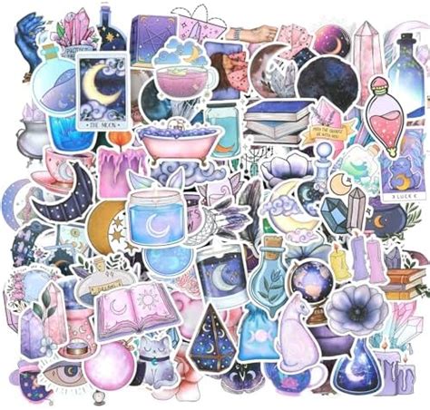 Ouligay 100pcs Midnight Magic Moon Stickers Cute Planet Sticker Cool