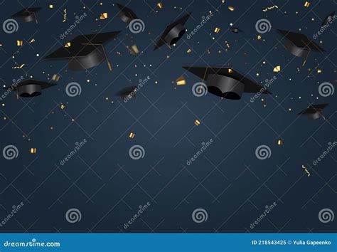 Graduation Class Party Blue Background with Graduation Cap Hat and ...