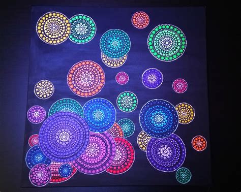 Dot Painting Original Brush Made Art Acrylic On Canvas Size