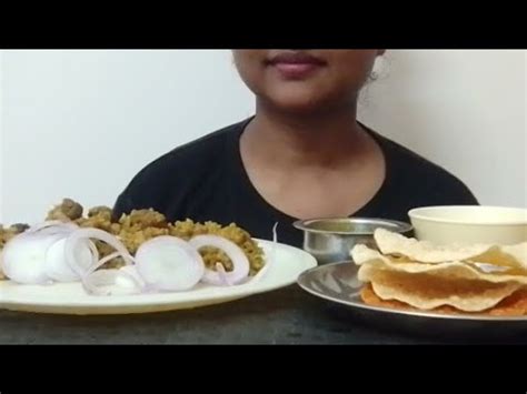 ASMR EATING SOYABEAN PULAO PAPAD RAITA GRAVY VEG MEAL NO