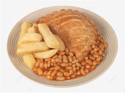 Cornish Pasty With Chips And Baked Beans Background Lunch Meat Pasty