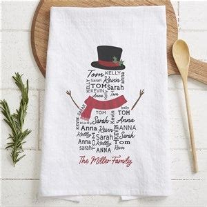 Snowman Repeating Name Personalized Christmas Tea Towel