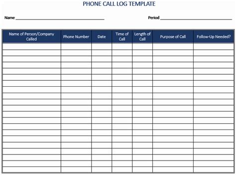 Call Log Template Excel