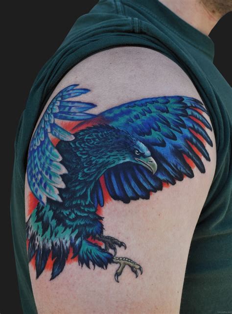 Colorful Eagle Tattoo On Shoulder - Tattoos Designs