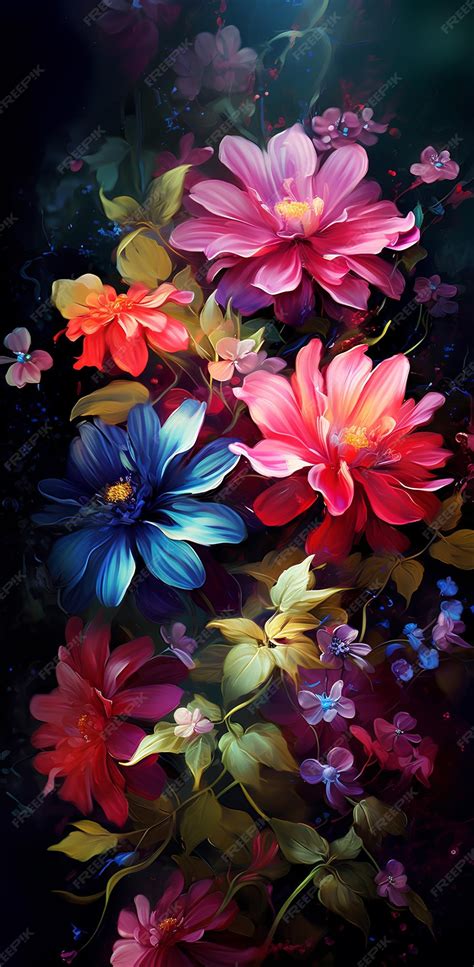 Premium Ai Image Art Of Colorful Flower Wallpaper With Dark Background Painting