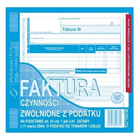 Druk samokopiujący faktura czynności zwolnione z podatku A5 80 kartek