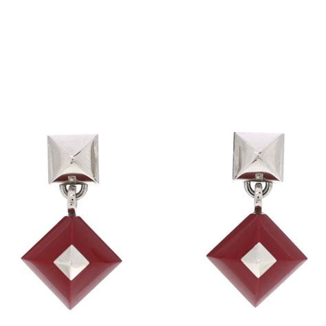 Hermes Palladium Medor Folk Earrings Rouge H Fashionphile