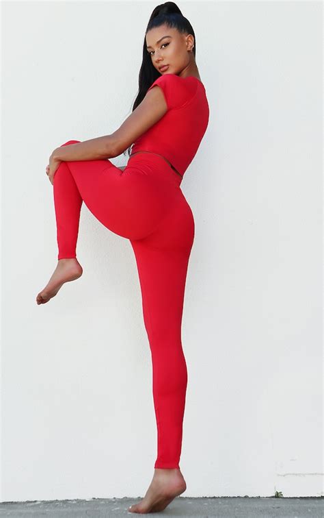 Red Yoga Luxe High Waist Gym Leggings Prettylittlething Usa