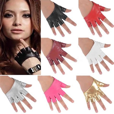 Meidiya Women Half Palm Half Finger Pu Leather Dancing Punk Gloves Sexy Opera Glossy Pair Finger