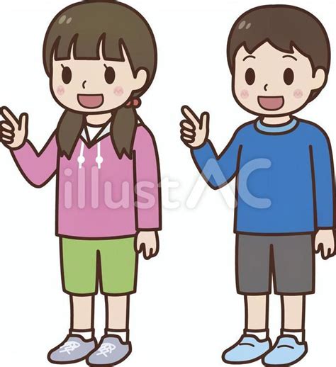 指を差す女の子と男の子イラスト No 2160513／無料イラスト フリー素材なら「イラストac」