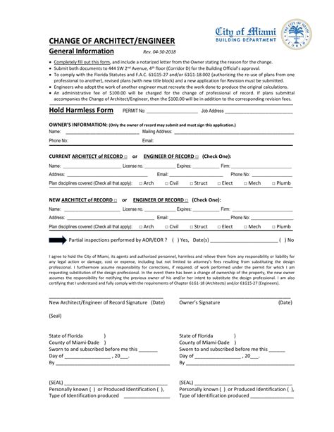 City Of Miami Florida Change Of Architect Engineer Fill Out Sign