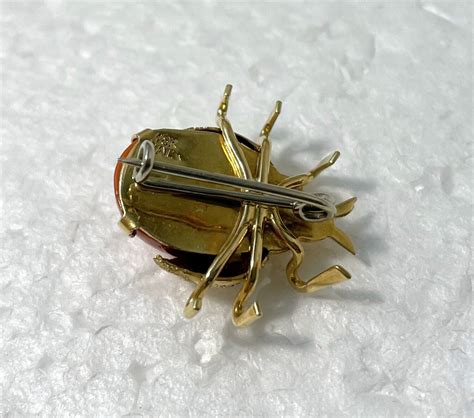 Vintage K Yellow Gold Lady Bug Beetle Brooch Pin Co Gem