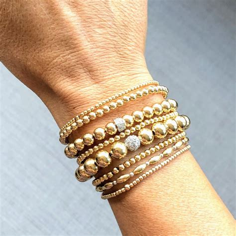 Gold Beaded Bracelet 14k Gold Gold Filled Stacking Etsy In 2020