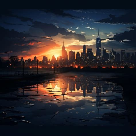 Premium Photo Night City Vector Illustration Dark Urban Scape Night