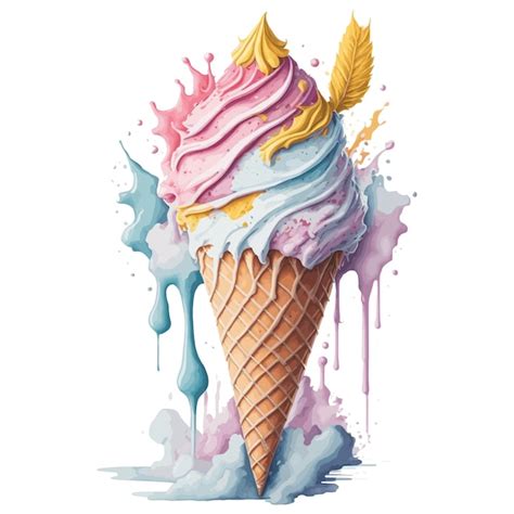 Premium Vector A Watercolor Painting Of A Ice Cream Cone With A