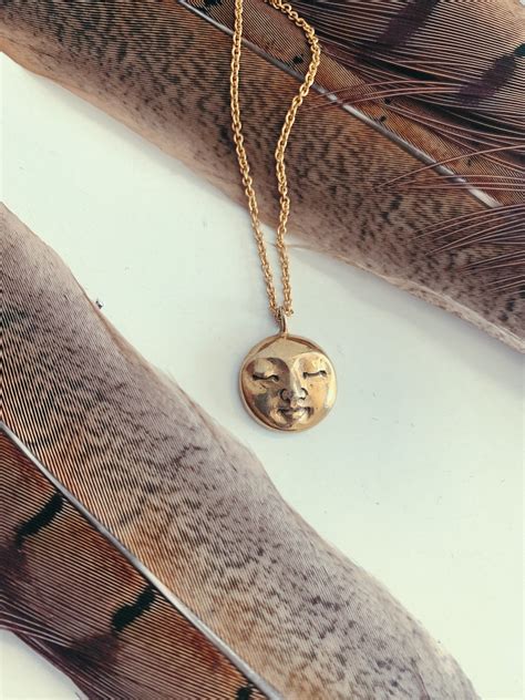 Gold moon face necklace,gold face necklace,round necklace,coin necklace ...